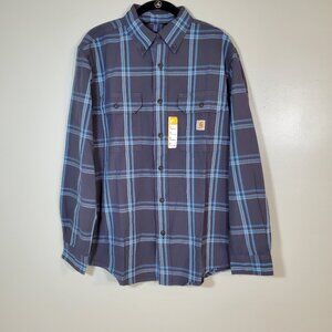 Carhartt Men's NWT 100% Cotton Blue Plaid Long Sleeve Button Up Shirt Size S